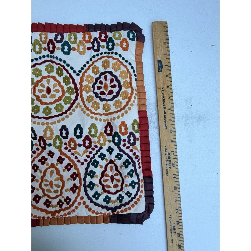 Pier 1 Embroidered Boho Medallion Pillow Cover 17x17 Multicolor Ruffle